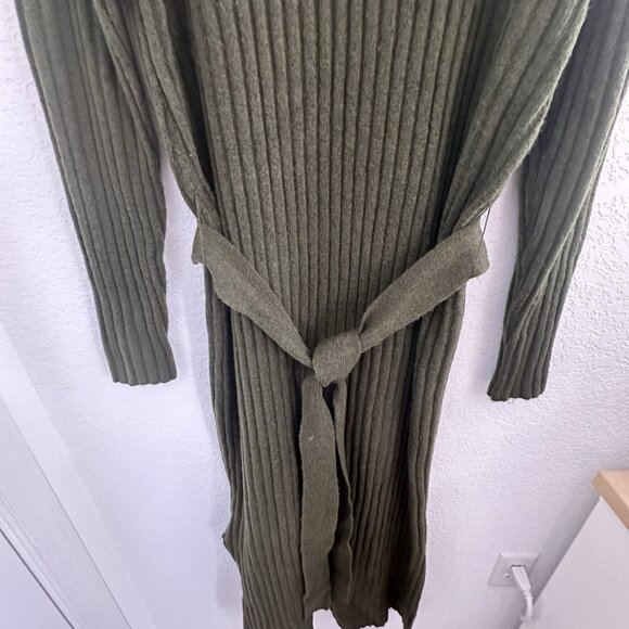 Loft Maxi Bodycon Rib Knit Sweater Dress Size XL Green L/S Mock Neck Office Work - Picture 2 of 12